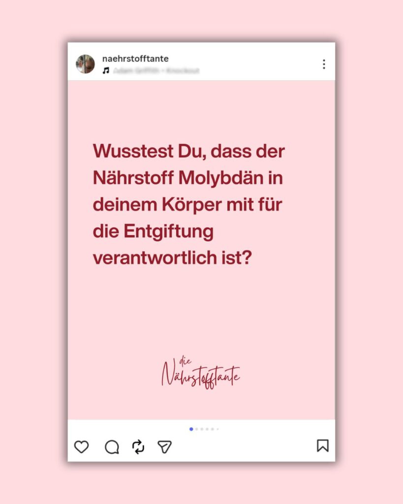 Infografik zum Spurenelement Molybdän und dessen Rolle bei der körpereigenen Entgiftung.